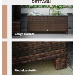 Outsunny Tavolino Da Giardino Esterno Piano In Vetro Temperato 5mm In Rattan, Marrone, 85x50x39cm -Negozio al dettaglio VIDAXL || HOMCOM || Songmics 11608413 4