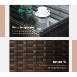 Outsunny Tavolino Da Giardino Esterno Piano In Vetro Temperato 5mm In Rattan, Marrone, 85x50x39cm -Negozio al dettaglio VIDAXL || HOMCOM || Songmics 11608413 5