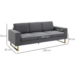 Homcom Divano A 3 Posti Con Cuscini In Tessuto Di Lino Grigio Scuro, 200x82x78cm -Negozio al dettaglio VIDAXL || HOMCOM || Songmics 11608462 3