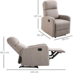 HOMCOM Poltrona Relax Reclinabile Manuale Con Poggiapiedi Portata 125kg Tessuto Di Lino 66 × 95 × 99cm -Negozio al dettaglio VIDAXL || HOMCOM || Songmics 12003554 3