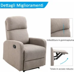 HOMCOM Poltrona Relax Reclinabile Manuale Con Poggiapiedi Portata 125kg Tessuto Di Lino 66 × 95 × 99cm -Negozio al dettaglio VIDAXL || HOMCOM || Songmics 12003554 4