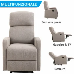 HOMCOM Poltrona Relax Reclinabile Manuale Con Poggiapiedi Portata 125kg Tessuto Di Lino 66 × 95 × 99cm -Negozio al dettaglio VIDAXL || HOMCOM || Songmics 12003554 5