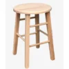 Sgabello In Legno Con Seduta Rotonda Massello H 47 Cm Grezzo Piedi Dritti