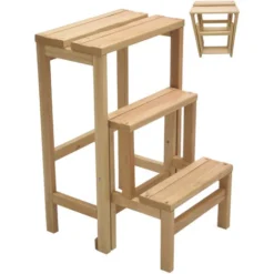 Sgabello Sedia Scala Scaletta Richiudibile In Legno Chiaro Da Interno Naturale Pieghevole