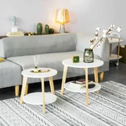 SoBuy Set Di 2 Tavolini Bassi Da Salotto In Legno Massiccio Di Hevea E MDF Con 4 Ripiani Bianco FBT75-W 8 SoBuy Set Di 2 Tavolini Bassi Da Salotto In Legno Massiccio Di Hevea E MDF Con 4 Ripiani Bianco FBT75-W -Negozio al dettaglio VIDAXL || HOMCOM || Songmics 13475101 4