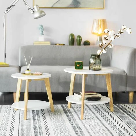 SoBuy Set Di 2 Tavolini Bassi Da Salotto In Legno Massiccio Di Hevea E MDF Con 4 Ripiani Bianco FBT75-W 5 SoBuy Set Di 2 Tavolini Bassi Da Salotto In Legno Massiccio Di Hevea E MDF Con 4 Ripiani Bianco FBT75-W - immagine 5