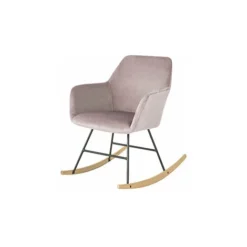 SoBuy Sedia A Dondolo Poltrona Relax Design Carico Massimo: 150 Kg In Velluto, Gambe In Ferro E Legno Massello Di Faggio Rosa FST68-P
