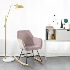 SoBuy Sedia A Dondolo Poltrona Relax Design Carico Massimo: 150 Kg In Velluto, Gambe In Ferro E Legno Massello Di Faggio Rosa FST68-P -Negozio al dettaglio VIDAXL || HOMCOM || Songmics 14144952 4