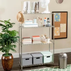 Scaffale 4 Ripiani In Acciaio Inox Cromato Mobile Libreria Multiuso 90x35x137cm -Negozio al dettaglio VIDAXL || HOMCOM || Songmics 14218069 3