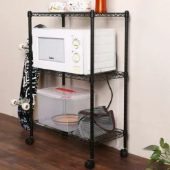 Scaffale 3 Ripiani Acciaio Mobile Libreria Multiuso 4 Ruote 60x35x81 Cromo Nero -Negozio al dettaglio VIDAXL || HOMCOM || Songmics 14218088 5