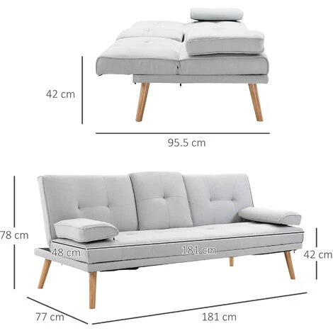 Homcom Divano Letto Con Tavolino A Ribalta E Piedini In Legno Massello Grigio 3 Homcom Divano Letto Con Tavolino A Ribalta E Piedini In Legno Massello Grigio - immagine 3