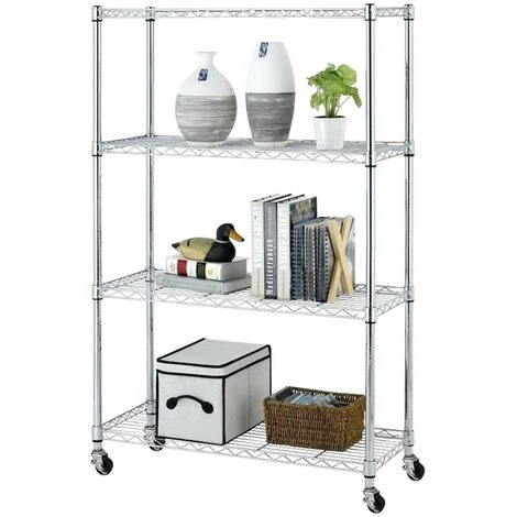 Scaffale 4 Ripiani Acciaio Cromato Mobile Libreria Multiuso 4 Ruote 90x35x143cm 1 Scaffale 4 Ripiani Acciaio Cromato Mobile Libreria Multiuso 4 Ruote 90x35x143cm