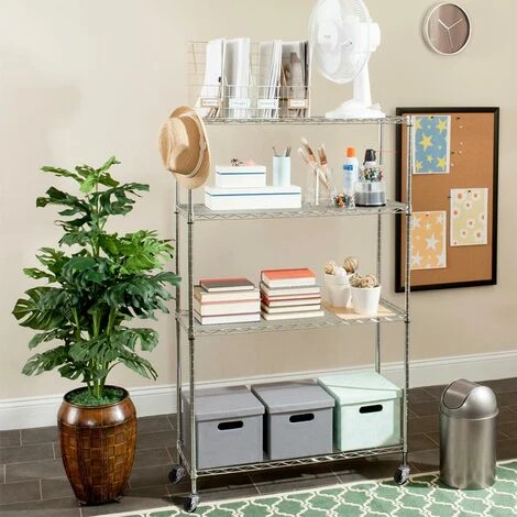 Scaffale 4 Ripiani Acciaio Cromato Mobile Libreria Multiuso 4 Ruote 90x35x143cm 2 Scaffale 4 Ripiani Acciaio Cromato Mobile Libreria Multiuso 4 Ruote 90x35x143cm - immagine 2