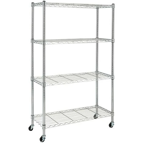 Scaffale 4 Ripiani Acciaio Cromato Mobile Libreria Multiuso 4 Ruote 90x35x143cm 4 Scaffale 4 Ripiani Acciaio Cromato Mobile Libreria Multiuso 4 Ruote 90x35x143cm - immagine 4