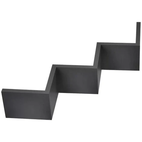 Mensola Parete Moderna Design Zig Zag Mensole Muro Scaffale 3 Ripiani Nero 2 Mensola Parete Moderna Design Zig Zag Mensole Muro Scaffale 3 Ripiani Nero - immagine 2