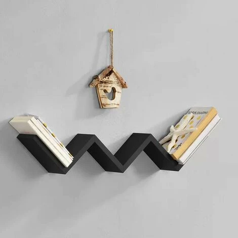 Mensola Parete Moderna Design Zig Zag Mensole Muro Scaffale 3 Ripiani Nero 4 Mensola Parete Moderna Design Zig Zag Mensole Muro Scaffale 3 Ripiani Nero - immagine 4