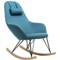 Poltrona Relax - Sedia A Dondolo Tessuto Blu Petrolio Gambe In Metallo E Frassino - JHENE