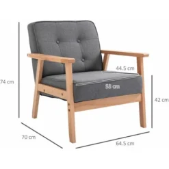 Homcom Poltrona Stile Nordico Retrò In Legno Con Rivestimento In Lino Grigio Chiaro -Negozio al dettaglio VIDAXL || HOMCOM || Songmics 15097865 3