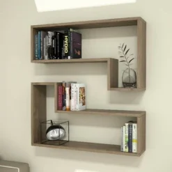 Set 2 Mensola Ozy Da Parete Componibile, Ripiano, Porta Libri - Da Salotto, Ufficio - Noce In Legno, 83,6 X 19,5 X 43,6 Cm