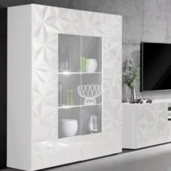 Vetrina Linea Prisma In Bianco Laccato Lucido Serigrafato