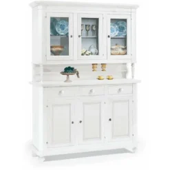 Credenza Con Vetrina In Legno Massello 150x43x218