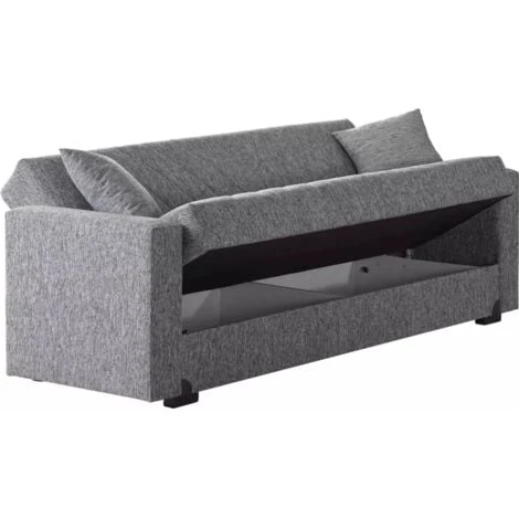 Divano Letto 3 Posti Mali In Tessuto Grigio Con Cassettone, 212x83x74 Cm 3 Divano Letto 3 Posti Mali In Tessuto Grigio Con Cassettone, 212x83x74 Cm - immagine 3