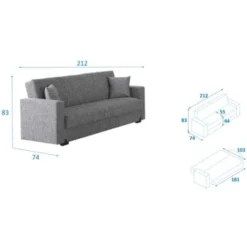 Divano Letto 3 Posti Mali In Tessuto Grigio Con Cassettone, 212x83x74 Cm 7 Divano Letto 3 Posti Mali In Tessuto Grigio Con Cassettone, 212x83x74 Cm -Negozio al dettaglio VIDAXL || HOMCOM || Songmics 15307061 4