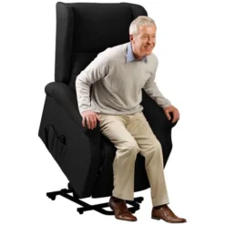 Poltrona Alzapersona Elettrica Motorizzata Reclinabile Ecopelle Nero Per Anziani