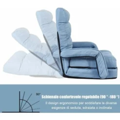 Poltrona Divano, Sedia Da Terra Con Braccioli E Cuscino, 5 Livelli Regolabili, Multifunzione E Pieghevole, 173 X 69 X 12 Cm, Bianco/Rosso/Blu (Blu) -Negozio al dettaglio VIDAXL || HOMCOM || Songmics 15820076 3