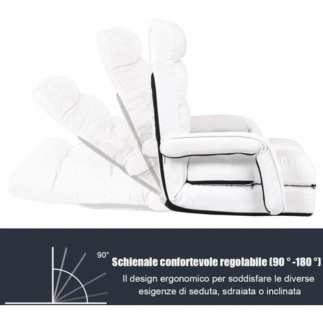 Poltrona Divano, Sedia Da Terra Con Braccioli E Cuscino, 5 Livelli Regolabili, Multifunzione E Pieghevole, 173 X 69 X 12 Cm, Bianco/Rosso/Blu (Bianco) 2 Poltrona Divano, Sedia Da Terra Con Braccioli E Cuscino, 5 Livelli Regolabili, Multifunzione E Pieghevole, 173 X 69 X 12 Cm, Bianco/Rosso/Blu (Bianco) - immagine 2