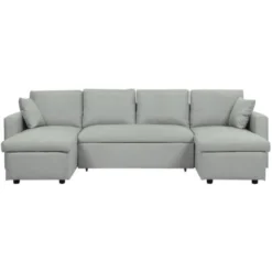 Divano Letto Angolare In Tessuto Grigio Chiaro Sommen