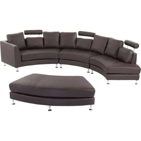 Divano Circolare 7 Posti In Pelle Marrone Rotunde 4 Divano Circolare 7 Posti In Pelle Marrone Rotunde - immagine 4