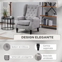 Homcom Poltrona Chesterfield In Tessuto Sfoderabile Con Ampia Seduta Grigio 76 X 86 X 108 Cm 8 Homcom Poltrona Chesterfield In Tessuto Sfoderabile Con Ampia Seduta Grigio 76 X 86 X 108 Cm -Negozio al dettaglio VIDAXL || HOMCOM || Songmics 16656492 4