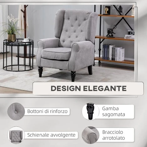 Homcom Poltrona Chesterfield In Tessuto Sfoderabile Con Ampia Seduta Grigio 76 X 86 X 108 Cm 4 Homcom Poltrona Chesterfield In Tessuto Sfoderabile Con Ampia Seduta Grigio 76 X 86 X 108 Cm - immagine 4