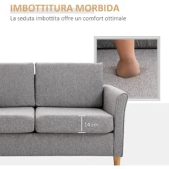 Homcom Divano Due Posti Con Rivestimento In Lino Grigio E Struttura In Legno 65 X 141 X 78cm -Negozio al dettaglio VIDAXL || HOMCOM || Songmics 16656516 4