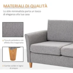 Homcom Divano Due Posti Con Rivestimento In Lino Grigio E Struttura In Legno 65 X 141 X 78cm -Negozio al dettaglio VIDAXL || HOMCOM || Songmics 16656516 5