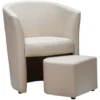 Poltrona In Ecopelle Avorio Poggiapiedi Pouf Poltroncina Imbottita Relax Salotto