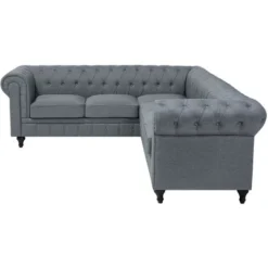 Divano Angolare In Tessuto Grigio Destro Gambe In Legno Scuro A 6 Posti Chesterfield -Negozio al dettaglio VIDAXL || HOMCOM || Songmics 16972352 4