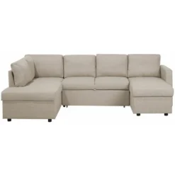 Divano Letto Angolare Contenitore In Tessuto Beige Karrabo
