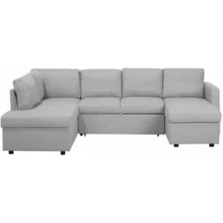Divano Letto Angolare Contenitore In Tessuto Grigio Chiaro Karrabo