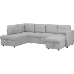 Divano Letto Angolare Contenitore In Tessuto Grigio Chiaro Karrabo -Negozio al dettaglio VIDAXL || HOMCOM || Songmics 16972372 5