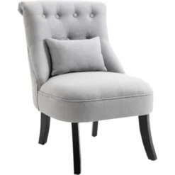 Homcom Poltroncina Imbottita In Legno E Lino Con Cuscino Sfoderabile Grigio