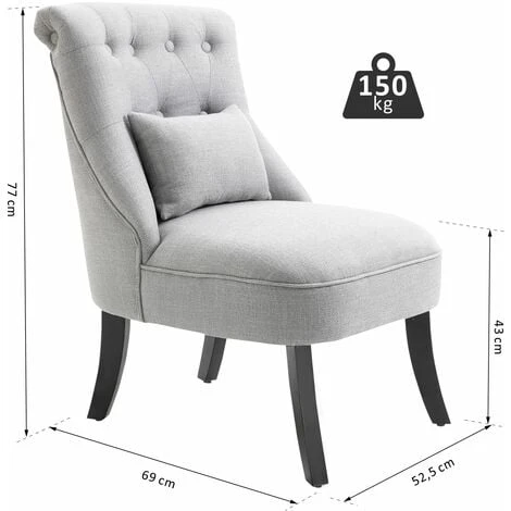 Homcom Poltroncina Imbottita In Legno E Lino Con Cuscino Sfoderabile Grigio 3 Homcom Poltroncina Imbottita In Legno E Lino Con Cuscino Sfoderabile Grigio - immagine 3