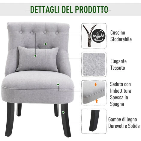Homcom Poltroncina Imbottita In Legno E Lino Con Cuscino Sfoderabile Grigio 5 Homcom Poltroncina Imbottita In Legno E Lino Con Cuscino Sfoderabile Grigio - immagine 5