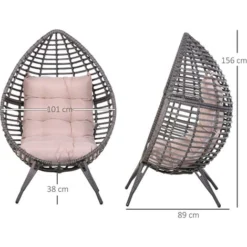 Outsunny Poltrona In PE Rattan Grigio Con Morbido Cuscino Beige Per Esterni E Interni -Negozio al dettaglio VIDAXL || HOMCOM || Songmics 17374239 3