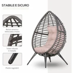 Outsunny Poltrona In PE Rattan Grigio Con Morbido Cuscino Beige Per Esterni E Interni -Negozio al dettaglio VIDAXL || HOMCOM || Songmics 17374239 4