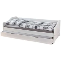 Dmora Divano Letto Singolo Con Letto Estraibile, Colore Bianco, Cm 199 X 87 X 66 Cm., Con Imballo Rinforzato