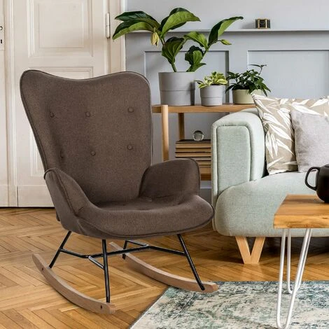 Poltrona A Dondolo Sanka In Tessuto Marrone 3 Poltrona A Dondolo Sanka In Tessuto Marrone - immagine 3