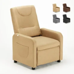 Poltrona Relax Reclinabile Con Poggiapiedi In Tessuto Anna Design Colore: Beige