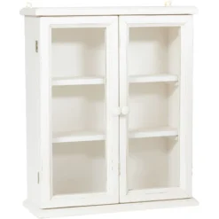 Vetrina Cucina In Legno 57x48x17cm Vetrinetta Shabby Chic Bianco 2 Ripiani Pensile Bagno Bianco 2 Ante Mobiletto Bagno Sospeso